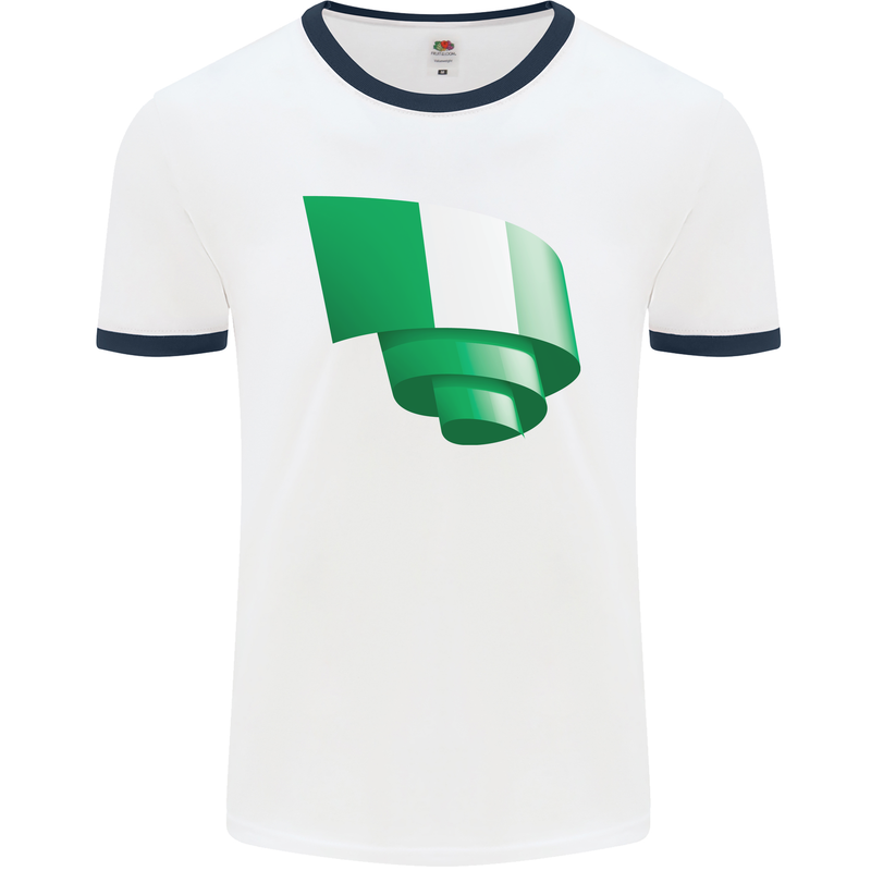 Curled Nigeria Flag Nigerian Day Football Mens Ringer T-Shirt White/Navy Blue