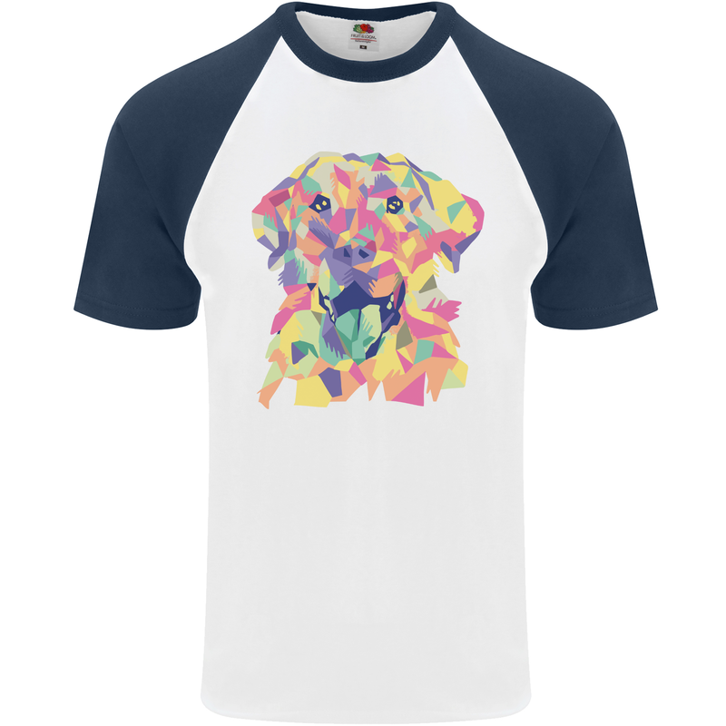 Abstract Labrador Dog Mens S/S Baseball T-Shirt White/Navy Blue