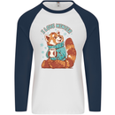 Red Panda Bear I Love Winter Mens L/S Baseball T-Shirt White/Navy Blue