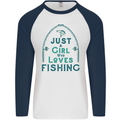 Just a Girl Who Loves Fishing Fisherwoman Mens L/S Baseball T-Shirt White/Navy Blue