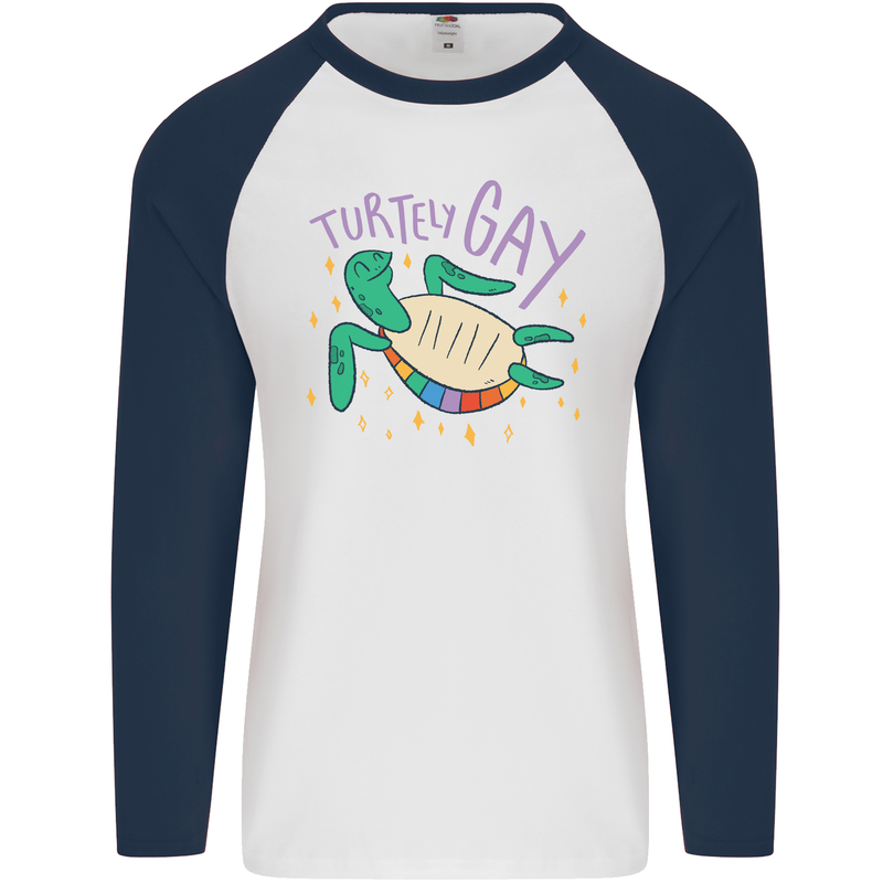 LGBT Turtle Gay Pride Day Awareness Mens L/S Baseball T-Shirt White/Navy Blue