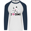 I Love Cows Mens L/S Baseball T-Shirt White/Navy Blue