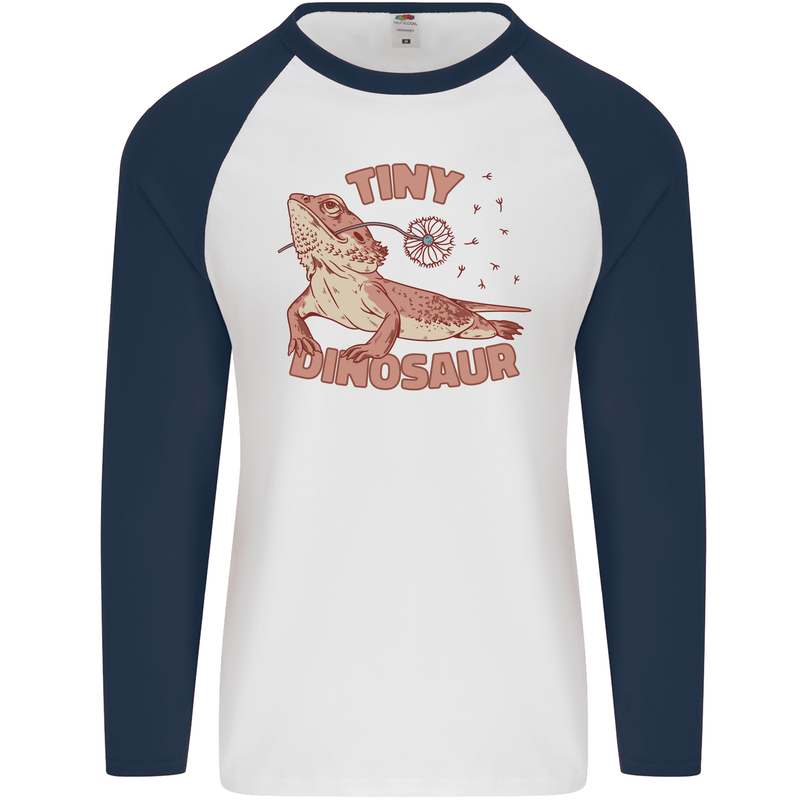 Tiny Dinosaur Funny Bearded Dragon Mens L/S Baseball T-Shirt White/Navy Blue