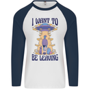 Alien UFO I Want to Be Leaving Mens L/S Baseball T-Shirt White/Navy Blue