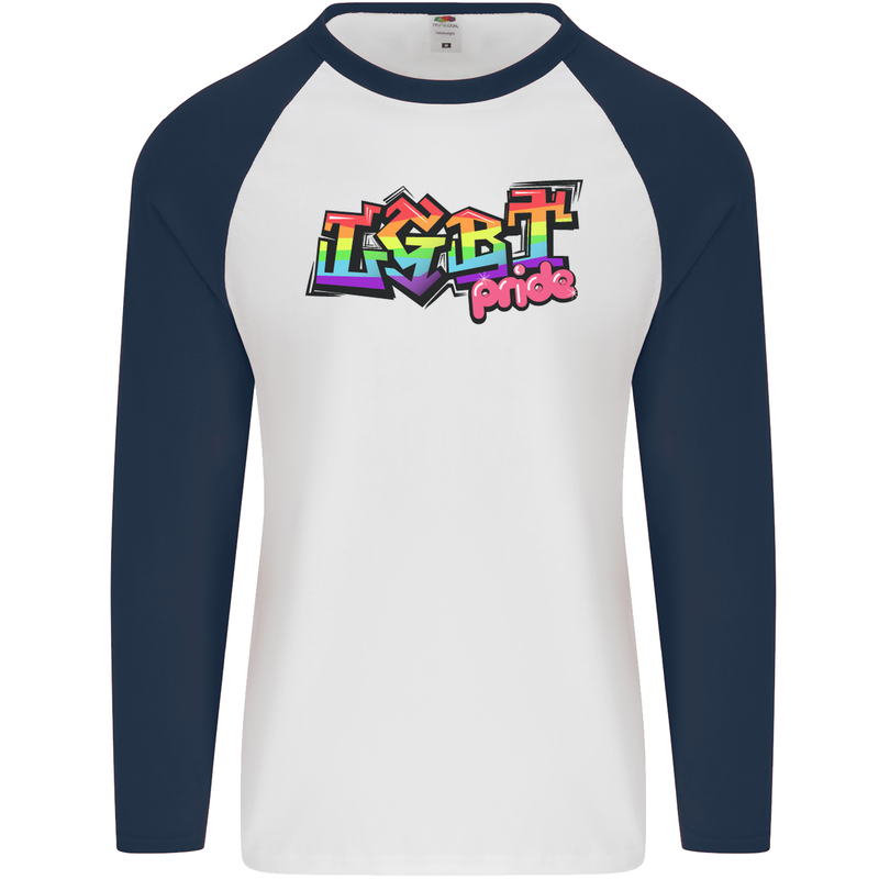 LGBT Gay Pride Day Awareness Mens L/S Baseball T-Shirt White/Navy Blue