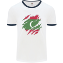 Torn Maldives Flag Maldivian Day Football Mens Ringer T-Shirt White/Navy Blue