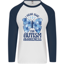 I Wear Blue For Autism Butterfly Autistic Mens L/S Baseball T-Shirt White/Navy Blue