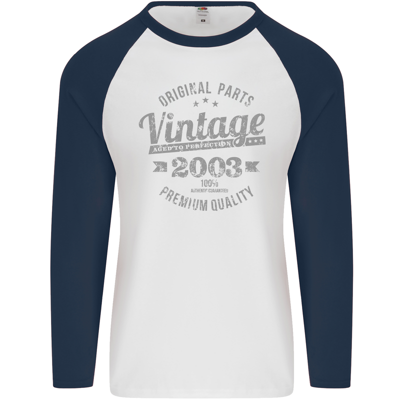 Vintage Year 20th Birthday 2003 Mens L/S Baseball T-Shirt White/Navy Blue