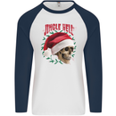 Jingle Hell Funny Christmas Skull Xmas Mens L/S Baseball T-Shirt White/Navy Blue
