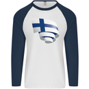 Curled Finland Flag Finnish Day Football Mens L/S Baseball T-Shirt White/Navy Blue