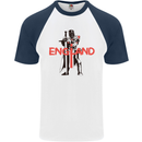 St Georges Day Knights Templar England Flag Mens S/S Baseball T-Shirt White/Navy Blue