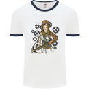A Steampunk Woman With a Crossbow Mens Ringer T-Shirt White/Navy Blue