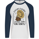 Music Sounds Better on Vinyl Records DJ Mens L/S Baseball T-Shirt White/Navy Blue