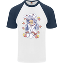 Easter Anime Girl With Eggs and Bunny Ears Mens S/S Baseball T-Shirt White/Navy Blue