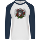 Welsh Bodybuilding Flag Gym Training Wales Mens L/S Baseball T-Shirt White/Navy Blue
