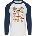 Mushroom Faces Foraging Mycology Mens L/S Baseball T-Shirt White/Navy Blue