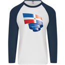 Curled Dominican Republic Flag Dominicanos Day Mens L/S Baseball T-Shirt White/Navy Blue