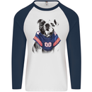 American Football Bulldog With Tattoos Mens L/S Baseball T-Shirt White/Navy Blue