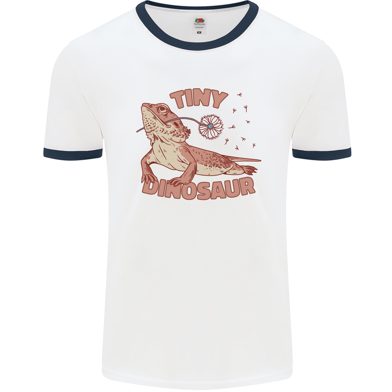 Tiny Dinosaur Funny Bearded Dragon Mens Ringer T-Shirt White/Navy Blue