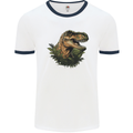 T-Rex Head in Foliage Dinosaur Mens Ringer T-Shirt White/Navy Blue