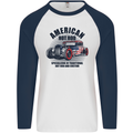 American Hot Rod Hotrod Enthusiast Car Mens L/S Baseball T-Shirt White/Navy Blue