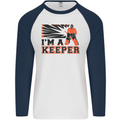 Hockey I'm a Keeper Funny Ice Street Mens L/S Baseball T-Shirt White/Navy Blue