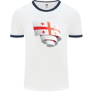 Curled Georgia Flag Georgian Day Football Mens Ringer T-Shirt White/Navy Blue
