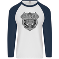 Mjolnir Thor Viking Hammer Mens L/S Baseball T-Shirt White/Navy Blue