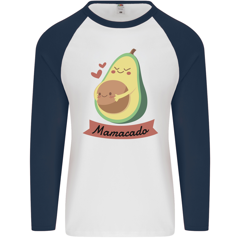 Mamacado New Baby Pregnancy Pregnant Mens L/S Baseball T-Shirt White/Navy Blue