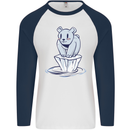 Floating Polar Bear Environment Climate Change Mens L/S Baseball T-Shirt White/Navy Blue