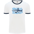 Great White Shark in the Ocean Mens Ringer T-Shirt White/Navy Blue