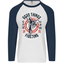 Karate Good Things Mixed Martial Arts MMA Mens L/S Baseball T-Shirt White/Navy Blue