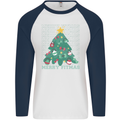 Fitness Merry Fitmas Christmas Tree Gym Mens L/S Baseball T-Shirt White/Navy Blue