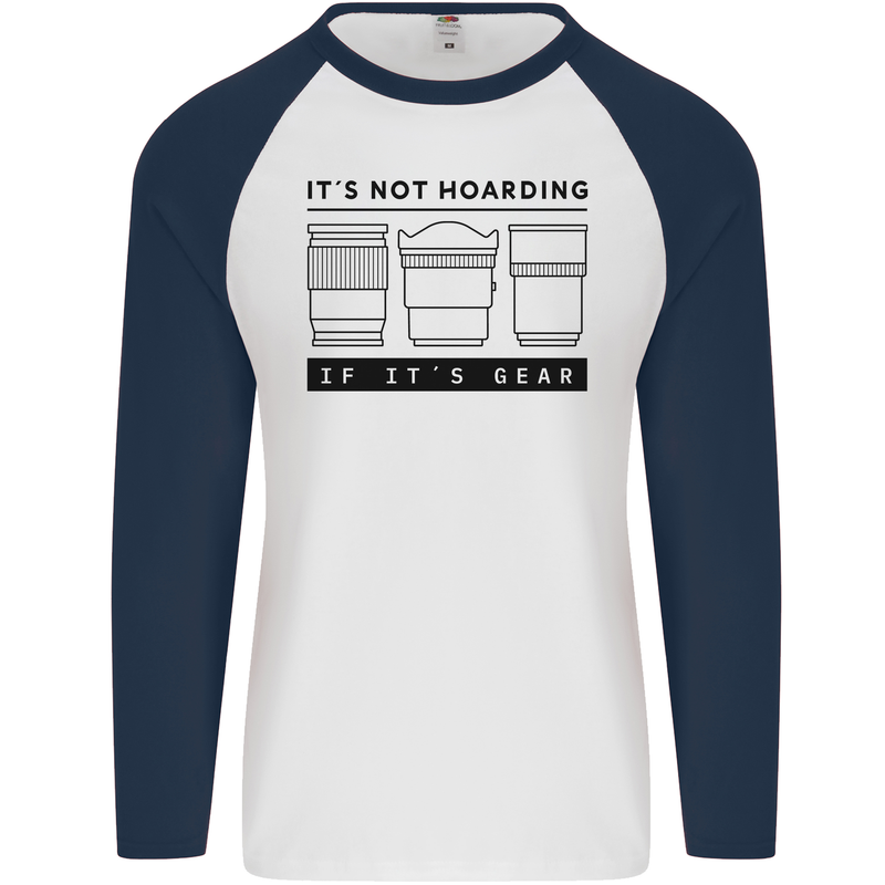 Not Hoarding Photography Photographer Camera Mens L/S Baseball T-Shirt White/Navy Blue