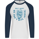 Funny Halloween Zombie We Dont Bite Much Mens L/S Baseball T-Shirt White/Navy Blue