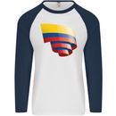 Curled Columbia Flag Columbian Day Football Mens L/S Baseball T-Shirt White/Navy Blue