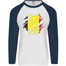 Torn Belgium Flag Belgian Day Football Mens L/S Baseball T-Shirt White/Navy Blue