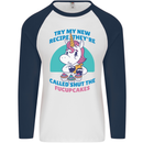 Shut the Fuckupcakes Funny Offensive Unicorn Mens L/S Baseball T-Shirt White/Navy Blue
