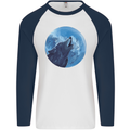 A Howling Wolf Full Moon Werewolves Mens L/S Baseball T-Shirt White/Navy Blue