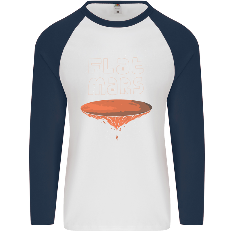 Flat Planet Mars Mens L/S Baseball T-Shirt White/Navy Blue