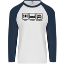 Eat Sleep 4X4 Off Road Roading Car Mens L/S Baseball T-Shirt White/Navy Blue
