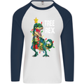 Tree Rex T-Rex Funny Christmas Dinosaur Mens L/S Baseball T-Shirt White/Navy Blue