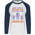 Dad With Two Daughters Funny Fathers Day Mens L/S Baseball T-Shirt White/Navy Blue