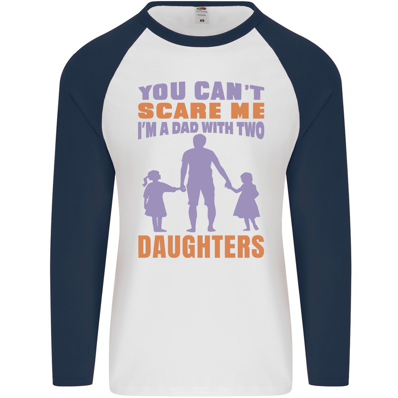 Dad With Two Daughters Funny Fathers Day Mens L/S Baseball T-Shirt White/Navy Blue