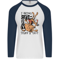 I Bring Crazy Stuff & Sh#t Funny Dog Mens L/S Baseball T-Shirt White/Navy Blue
