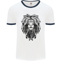 A Rasta Lion With Dreadlocks Jamaican Reggae Mens Ringer T-Shirt White/Navy Blue