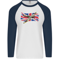 Supermarine Spitfire with the Union Jack Mens L/S Baseball T-Shirt White/Navy Blue