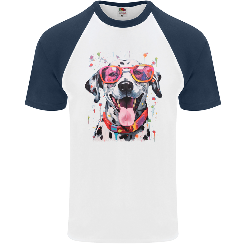 Atistic Dalmation Dog Mens S/S Baseball T-Shirt White/Navy Blue