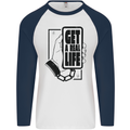 Get a Real Life Phone Addict Antisocial Mens L/S Baseball T-Shirt White/Navy Blue