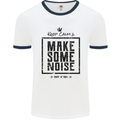 Keep Calm & Make Some Noise Rock n Roll Mens Ringer T-Shirt White/Navy Blue